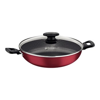 FRIGIDEIRA WOK 28CM VERMELHA TAMPA VIDRO